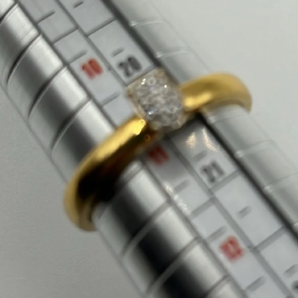 STS JEWELRY WHITE DIAMOND CHIP RING STERLING SILVER WITH GOLD VERMEIL SIZE 11